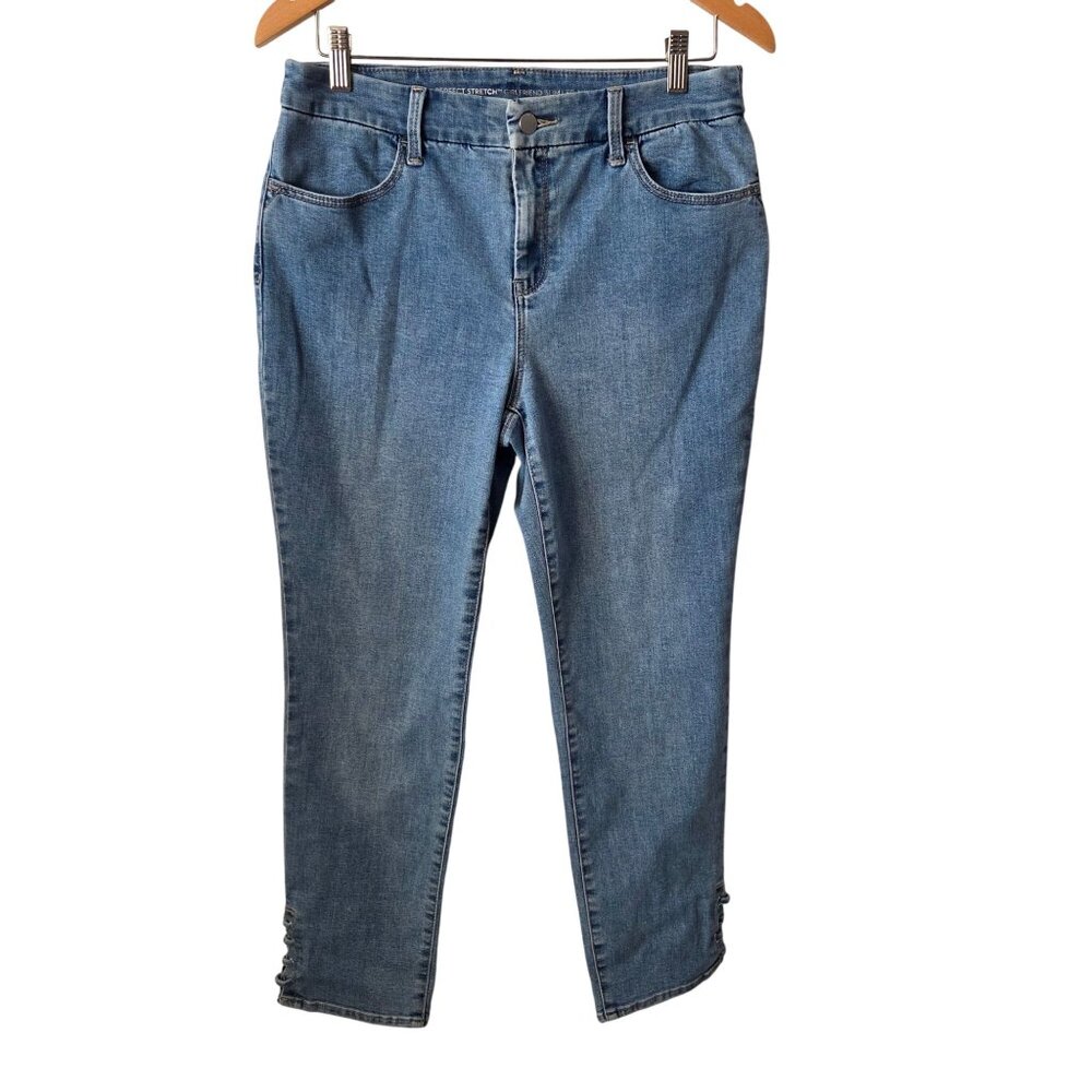 Chicos Size 1/US 8 Perfect Stretch Girlfriend Slim Leg Ankle Jeans Light Wash